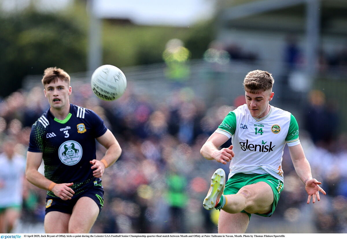Jack Bryant of Offaly kicks a point. Photo by Thomas Flinkow/Sportsfile Jack Bryant of Offaly kicks a point. Photo by Thomas Flinkow/Sportsfile