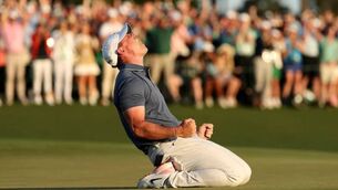 <p>AT LONG LAST: Rory McIlroy celebrates his Masters win. </p>