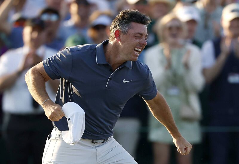 Rory McIlroy celebrates winning the 2025 Masters Tournament after the first playoff hole on the 18th green at Augusta National Golf Club. Pic: Harry How/Getty Images Rory McIlroy celebrates winning the 2025 Masters Tournament after the first playoff hole on the 18th green at Augusta National Golf Club. Pic: Harry How/Getty Images