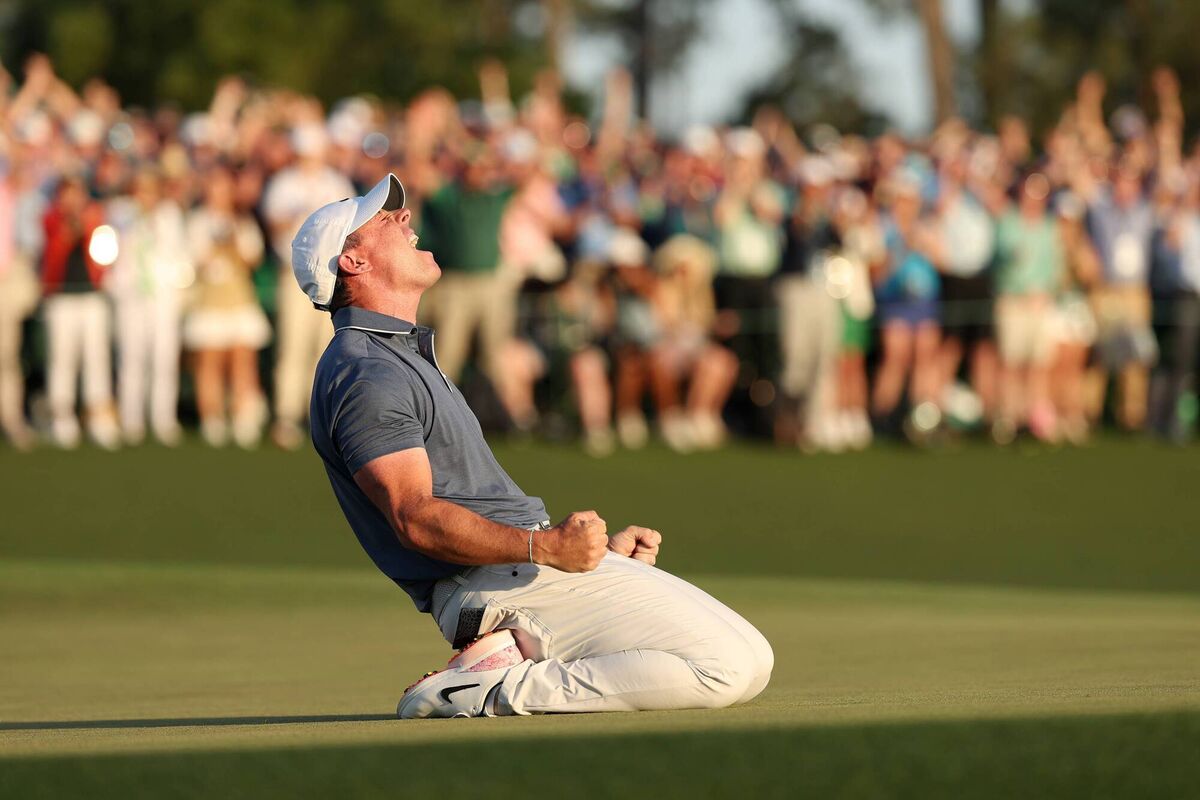 AT LONG LAST: Rory McIlroy celebrates his Masters win. Pic: Richard Heathcote/Getty Images