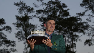 <p>Winner Rory McIlroy, of Northern Ireland, holds the trophy at the Masters golf tournament, Sunday, April 13, 2025, in Augusta, Ga. Pic: AP Photo/David J. Phillip</p>
