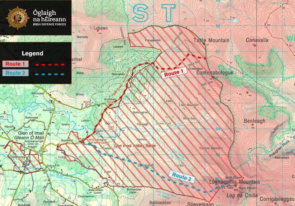 The signposted Range Danger Area along Route 2 as published on military.ie