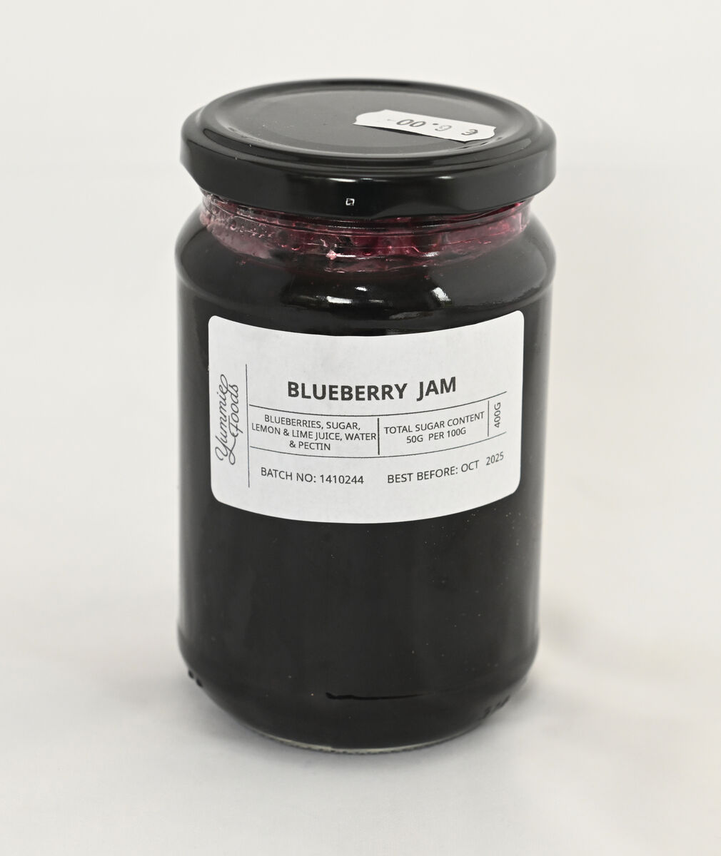Yummie Foods blueberry jam 400g. Picture Dan Linehan Yummie Foods blueberry jam 400g. Picture Dan Linehan