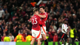 <p>Harry Maguire (right) says Thursday’s dramatic win over Lyon was the “maddest” game of his career (Martin Rickett/PA)</p>