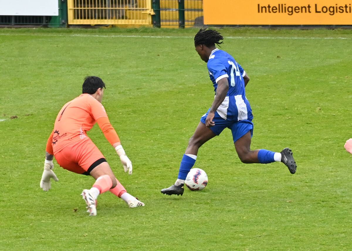 College Corinthians' Destiny Okonkwo scores the second goal against Ringmahon Rangers. Pic: Eddie O'Hare