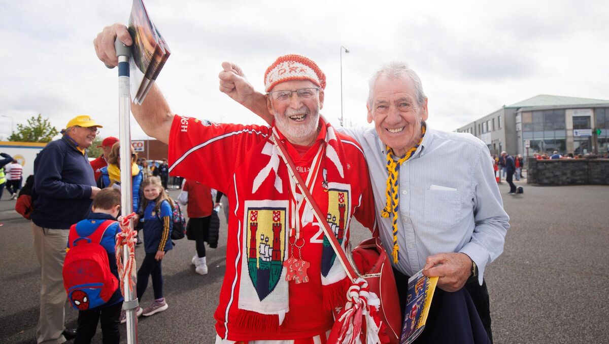TRUE COLOURS: Cork supporter Joe Cole and Clare supporter Chris Price ahead of the game. Pic: INPHO/Tom Maher