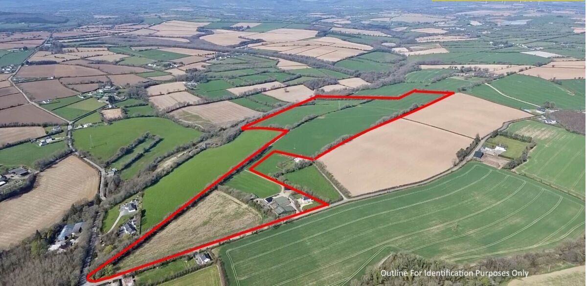 Marked aerial photo of the 50-acre farm.