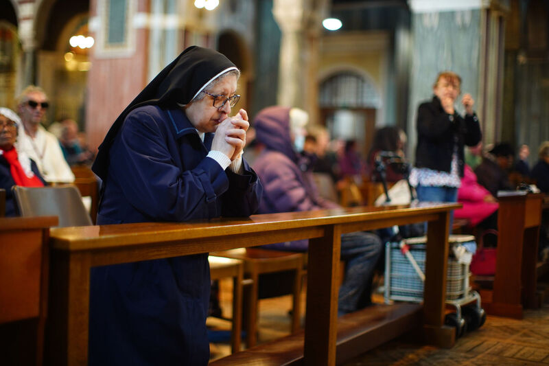 A nun prays in Westminster Cathedral in Victoria, London, following the announcement by the Vatican of the death of Pope Francis aged 88. Picture: James Manning/PA Wire