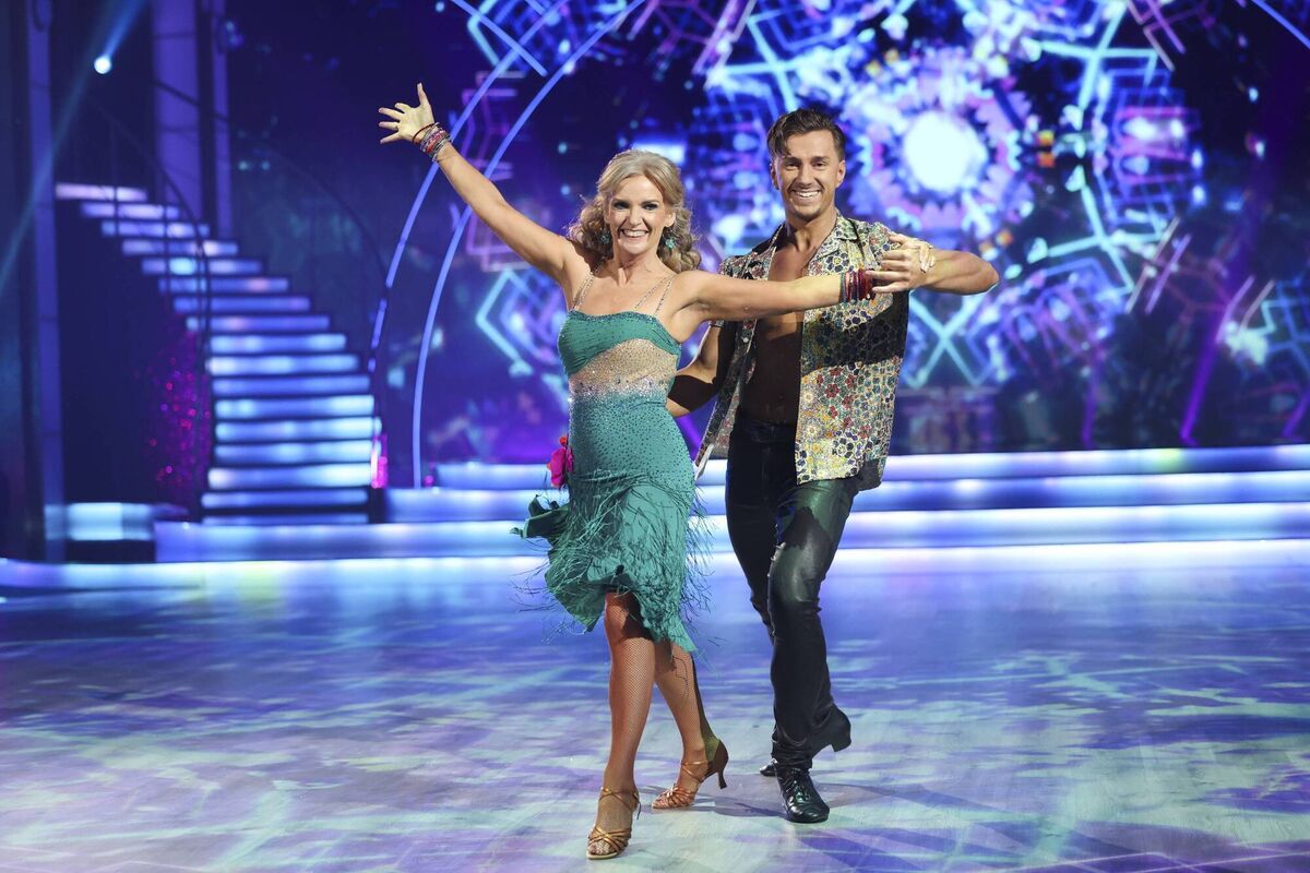 Meteorologist and author Joanna Donnelly with her pro dance partner Maciej Zieba during Dancing with the Stars. Picture: Kyran O’Brien/kobpix. 