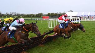 <p>LORDING IT: Lord Erskine en route to winning the RYBO Handicap Hurdle in the hands of Darragh O'Keeffe. 	Picture: Healy Racing</p>