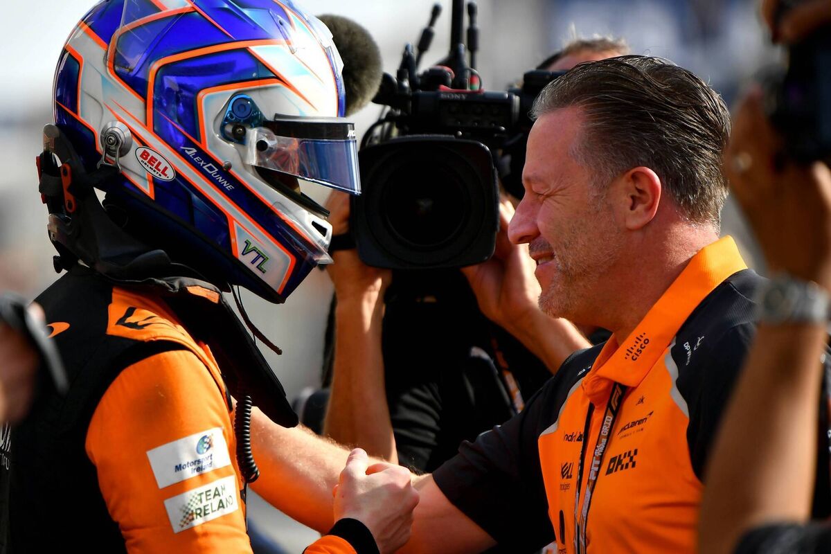 Alex Dunne with McClaren chief Zak Brown. Picture: James Sutton