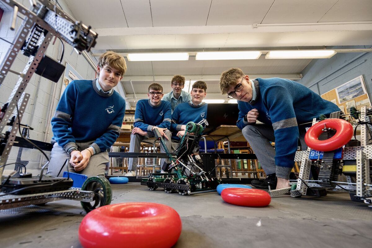 The team put their robot through its paces. This year’s VEX V5 Robotics Competition High Stakes event involves a 12’ x 12’ square field where machines battle it out by scoring rings on stakes.Picture: Chani Anderson