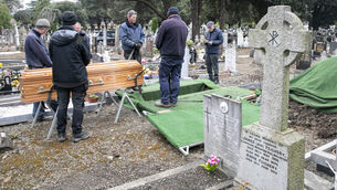 <p>The burial of Piotr Torng in Glasnevin Cemetery, Dublin, this week. Piotr was a fan of Pope Francis. Photo: Gareth Chaney</p>