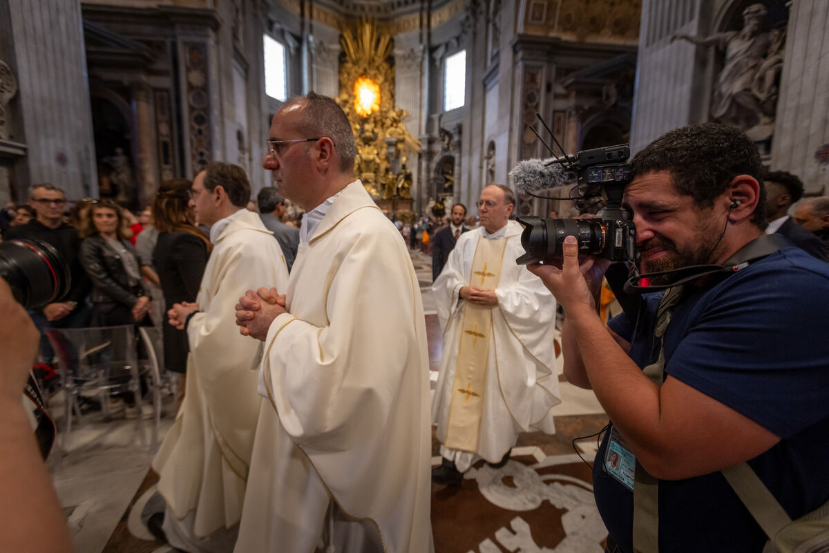 Clerics after the end of a special service for Pope Francis in St Peter's. Picture: Neil Michael.