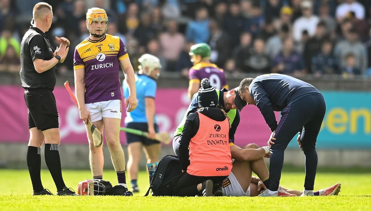 PHYSICAL AFFAIR: Wexford manager Keith Rossiter comes onto the field to check on the wellbeing of Lee Chin during the Leinster GAA Hurling Senior Championship Round 2 match between Dublin and Wexford at Parnell Park in Dublin. Photo by David Fitzgerald/Sportsfile PHYSICAL AFFAIR: Wexford manager Keith Rossiter comes onto the field to check on the wellbeing of Lee Chin during the Leinster GAA Hurling Senior Championship Round 2 match between Dublin and Wexford at Parnell Park in Dublin. Photo by David Fitzgerald/Sportsfile