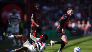 <p>Bournemouth's Adam Smith (right) and Manchester United's Patrick Dorgu battle for the ball during the Premier League match at Vitality Stadium, Bournemouth. Picture: Adam Davy/PA Wire. </p>
