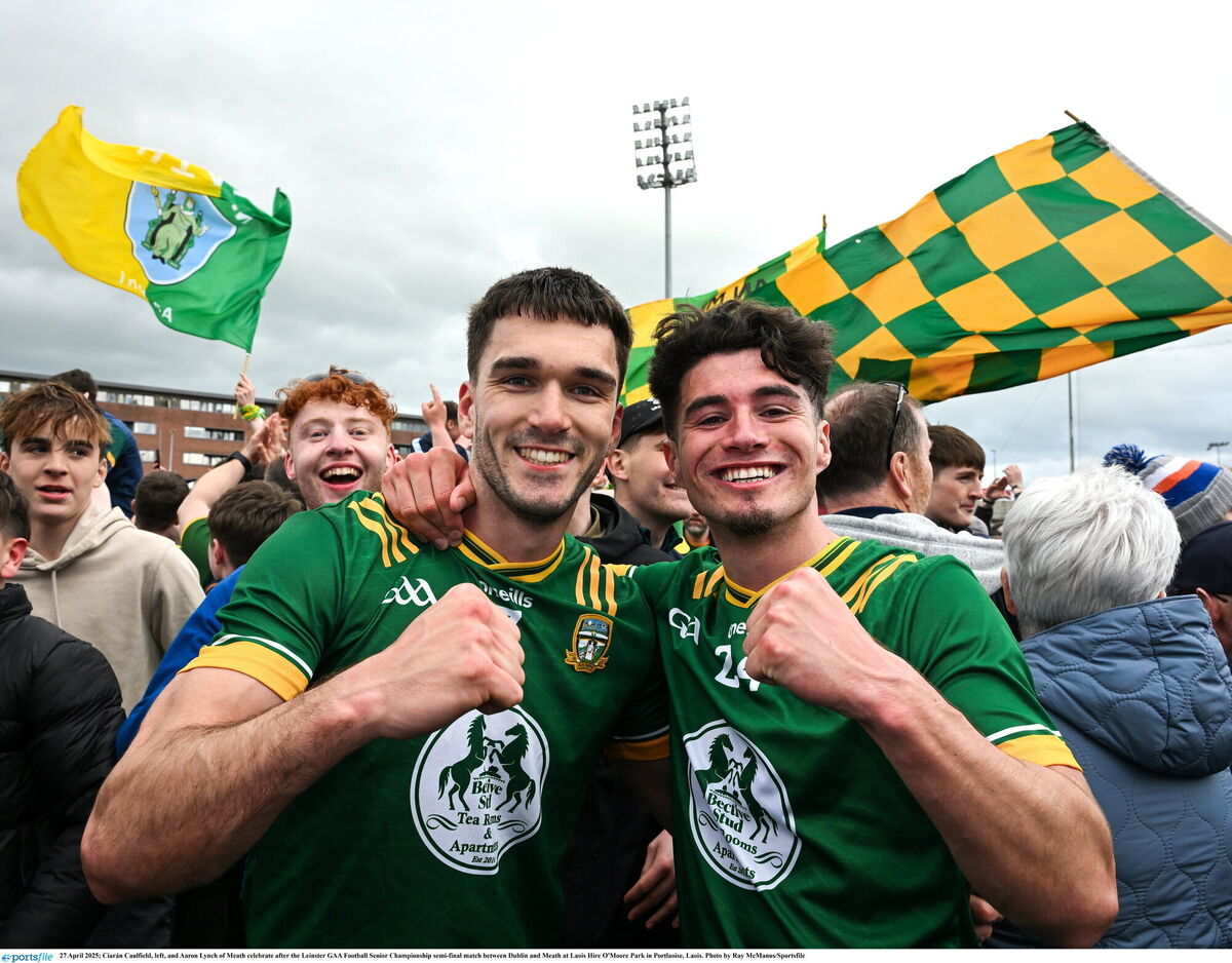 Ciarán Caulfield and Aaron Lynch of Meath celebrate after their side's victory over Dublin. Photo by Ray McManus/Sportsfile Ciarán Caulfield and Aaron Lynch of Meath celebrate after their side's victory over Dublin. Photo by Ray McManus/Sportsfile