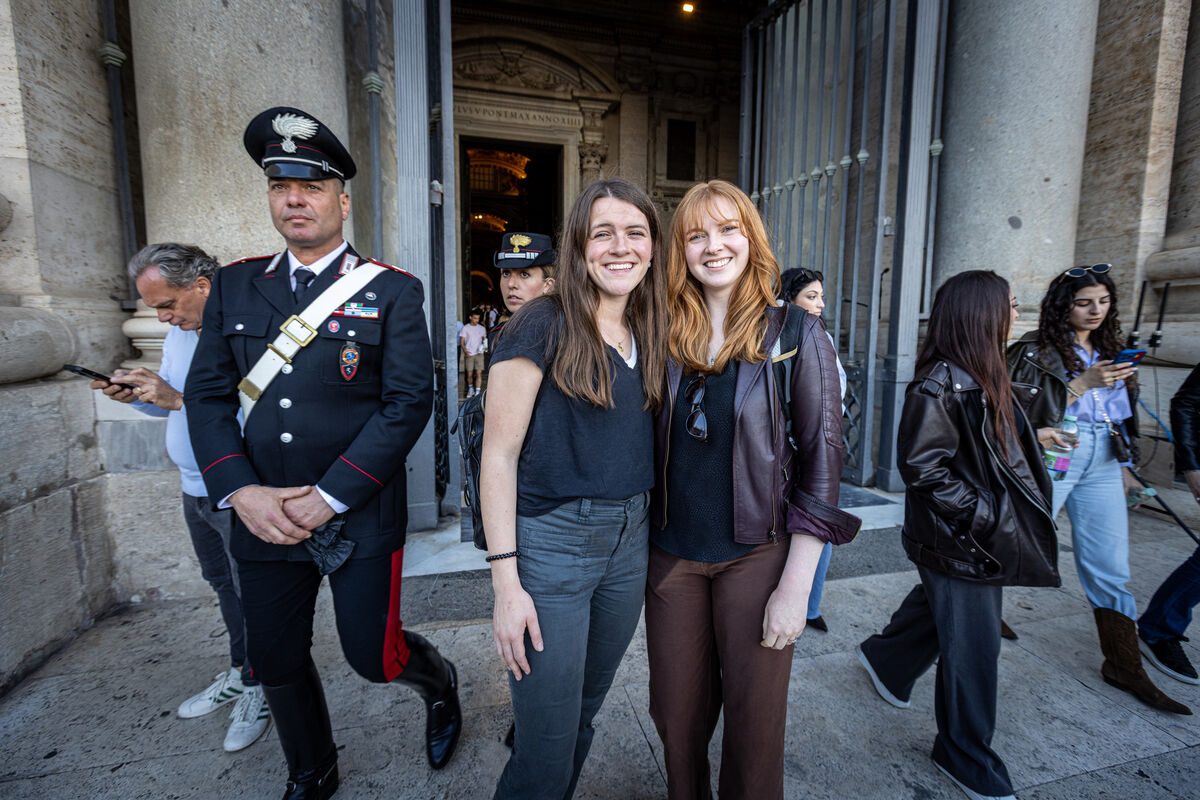 Student Elaina Falconer, left, and Madeline Heun at St Peter's Square. Picture: Neil Michael