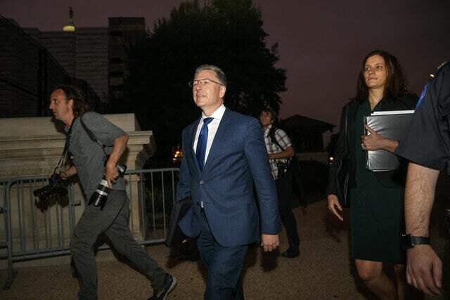 Kurt Volker, centre, a former US special envoy to Ukraine (AP) Kurt Volker, centre, a former US special envoy to Ukraine (AP)