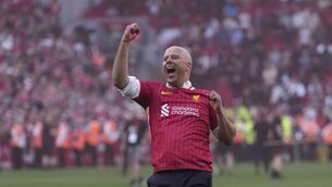 <p>SLOT MACHINE: Liverpool's manager Arne Slot celebrates after winning the English Premier League. Pic: AP Photo/Jon Super.</p>
