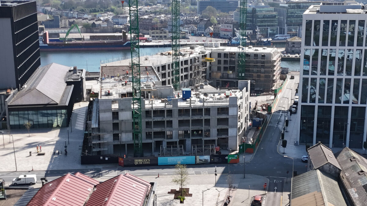 Building well underway earlier this month at the office and residential development at Horgan's Quay in Cork City — just across the Lee from Kennedy Quay and the Marina Market. File picture: Larry Cummins