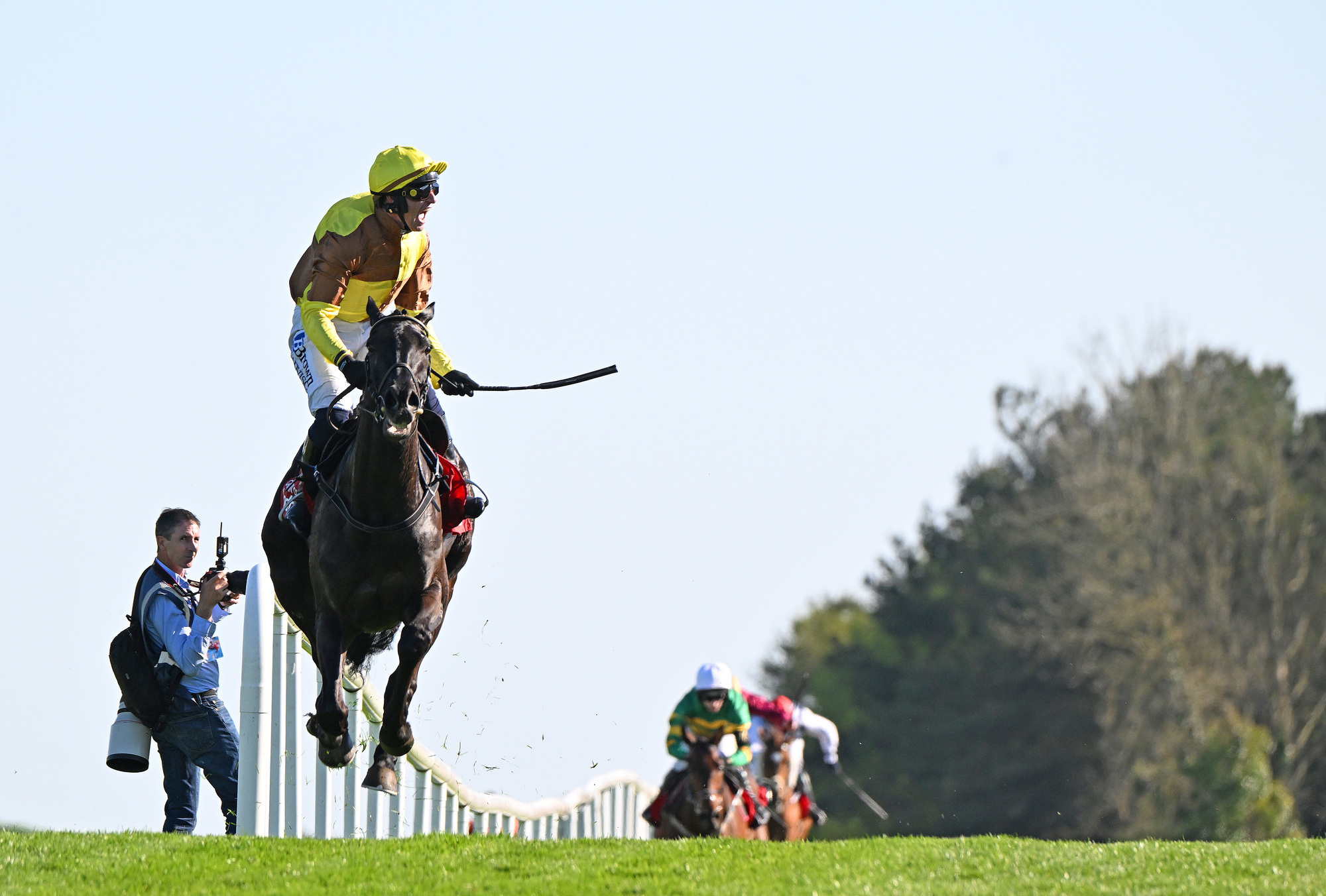 ROARING HOME: Paul Townend celebrates as Galopin Des Champs wins The Punchestown Gold Cup by 22 lengths from Spillane's Tower. Pic: Healy Racing