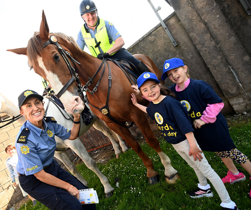 Young trainees Ellie O'Regan and Kate Ryan meet garda horse Ruairi and his rider Garda Shane Barry with (left) Garda Mairead Enneguess at the training programme at Togher Garda Station. Picture: Larry Cummins Young trainees Ellie O'Regan and Kate Ryan meet garda horse Ruairi and his rider Garda Shane Barry with (left) Garda Mairead Enneguess at the training programme at Togher Garda Station. Picture: Larry Cummins