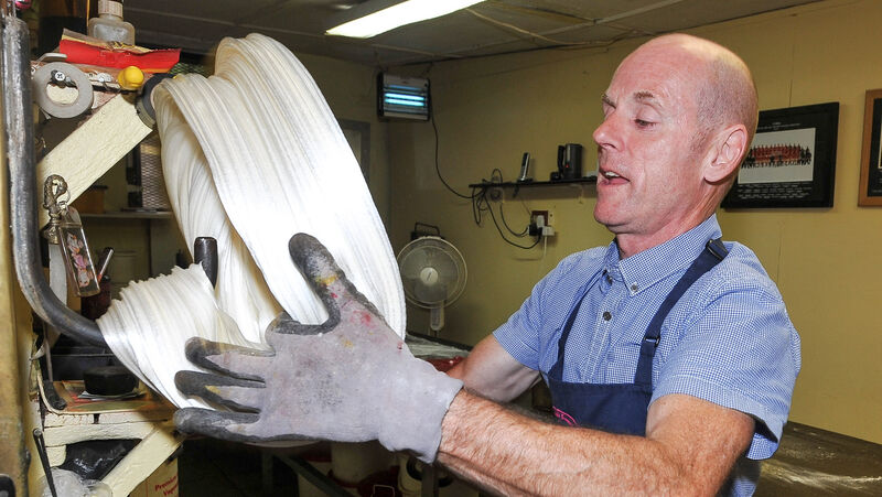 Tony Linehan adding air to a batch of Clove Rock, at Shandon Sweets, Cork. File Picture: David Keane. Tony Linehan adding air to a batch of Clove Rock, at Shandon Sweets, Cork. File Picture: David Keane.
