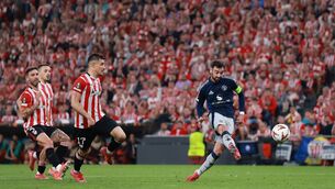 <p>BRACE: Bruno Fernandes of Manchester United scores his team's third goal. Pic: Clive Brunskill/Getty Images</p>