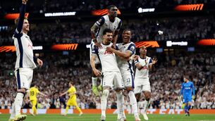 <p>DRIVING SEAT: Dominic Solanke celebrates scoring his team's third goal with teammates. Pic: Richard Heathcote/Getty Images</p>