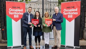 <p>Conor O’Neill, Christian Aid Ireland; Karol Balfe, ActionAid Ireland; Senator Frances Black, and Éamonn Meehan, Sadaka; at the launch of the campaign to pass the Occupied Territories Bill last December. Picture: Gareth Chaney </p>