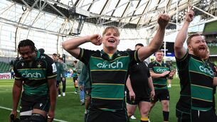 <p>SAINTS GO MARCHING IN: Northampton Saints' Henry Pollock and team-mates celebrate.  Pic: Damien Eagers/PA Wire.</p>