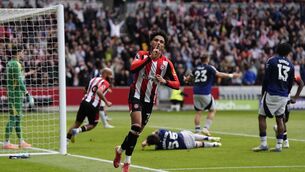 <p>BEES BUZZING: Brentford's Kevin Schade celebrates scoring against Manchester United. Pic: Nick Potts/PA Wire.</p>