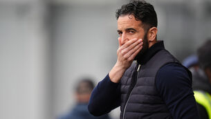 <p>SHAMBLES: Manchester United manager Ruben Amorim on the touchline at the Gtech Community Stadium.</p>