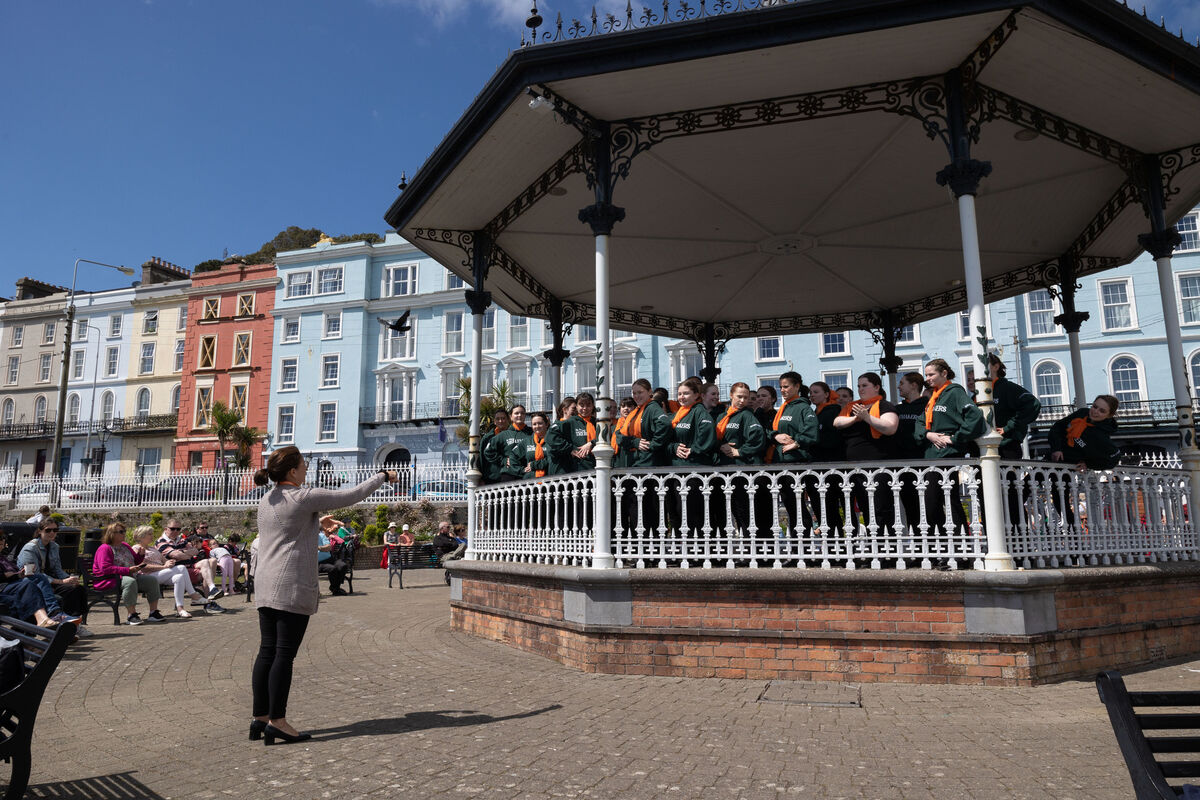 St Mary’s Trebelmakers from Toronto Canada conducted by Tanya Earle performing at the bandstand in Cobh. St Mary’s Trebelmakers from Toronto Canada conducted by Tanya Earle performing at the bandstand in Cobh.