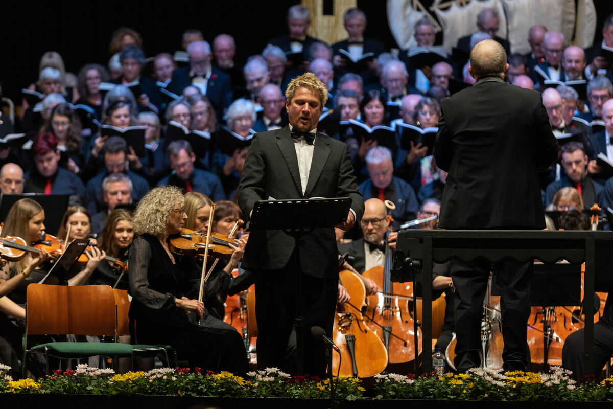 Members of East Cork Choral society , Middle Magical-75, The Guinness Choir, Cork Fleischmann Symphony Orchestra, Tenor Dr. Gavan Ring and Baritone Gyula Nagy performing with conductor Keith Pascoe at the opening gala of the 70th Cork International Choral Festival. Members of East Cork Choral society , Middle Magical-75, The Guinness Choir, Cork Fleischmann Symphony Orchestra, Tenor Dr. Gavan Ring and Baritone Gyula Nagy performing with conductor Keith Pascoe at the opening gala of the 70th Cork International Choral Festival.