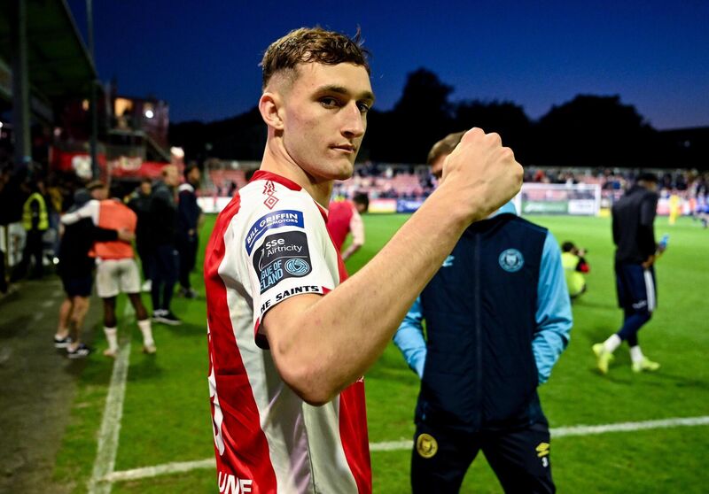 Mason Melia celebrates last Friday after St Patrick's Athletic defeated Galway United at Richmond Park in the SSE Airtricity Men's Premier Division. Picture: David Fitzgerald/Sportsfile