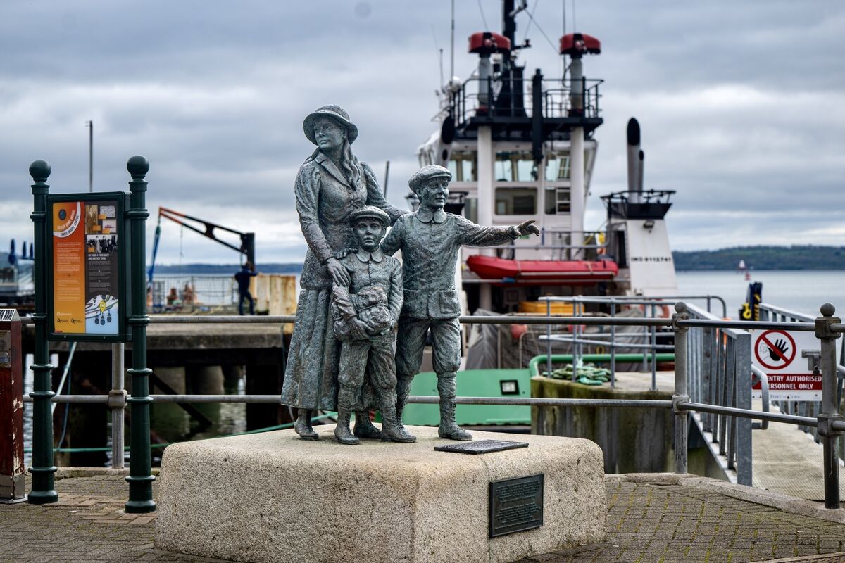 A bronze sculpture of emigrants stands poignantly outside the Cobh Heritage Centre, overlooking the harbour from which millions departed Ireland’s shores. Framed by boats in the background, the scene captures the bittersweet legacy of emigration that defines Cobh’s identity as Ireland’s last port of call for so many hopeful journeys: Picture Chani Anderson