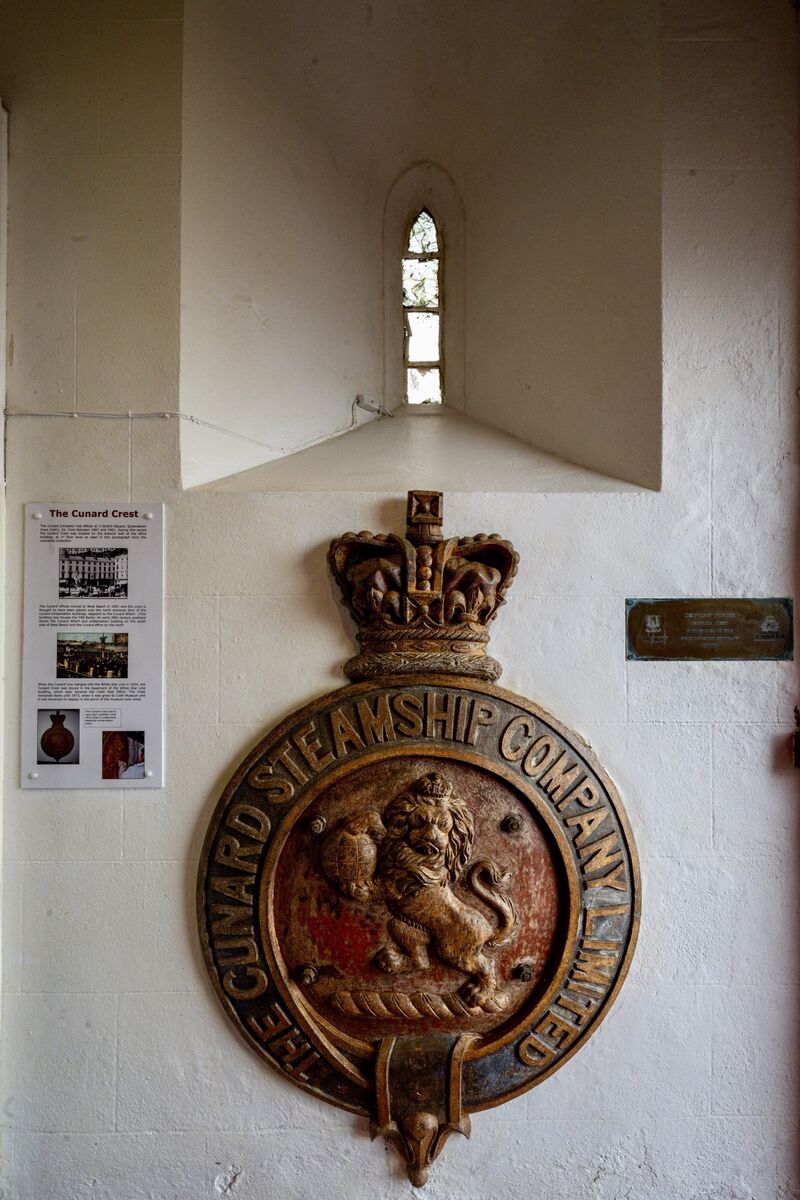 A historic Cunard Line plaque hangs in the doorway of the Cobh Museum, marking the town’s vital role in transatlantic travel. Cobh served as a key port for Cunard vessels, and the plaque is a lasting reminder of the town’s deep ties to maritime history and global migration. Picture: Chani Anderson