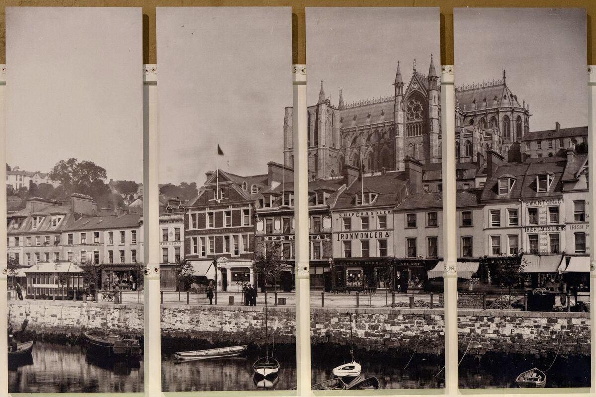 A black and white photograph displayed in the Cobh Museum offers a glimpse into the town’s history.