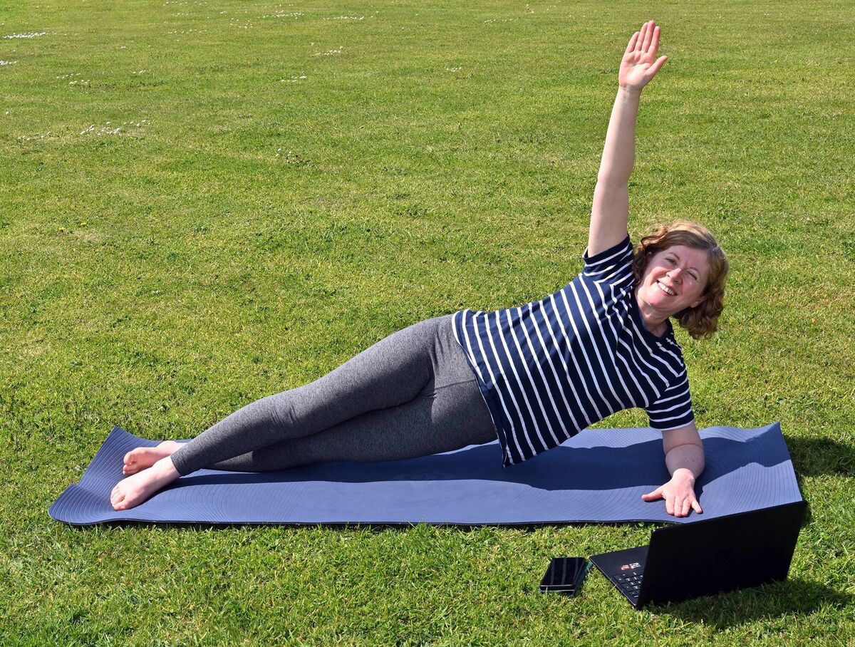 Sharon Ní Chonchúir taking a break from work to do a quick workout in the sunshine. Picture: Richard Smallwood. Sharon Ní Chonchúir taking a break from work to do a quick workout in the sunshine. Picture: Richard Smallwood.