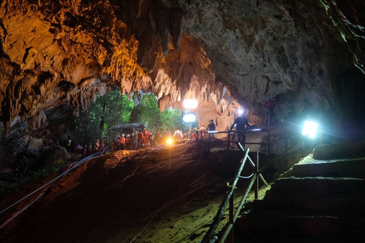 The rescue mission to save 12 boys and their soccer coach from Tham Luang Nang Non cave in Thailand in June 2018. Linh Pham/Getty Images