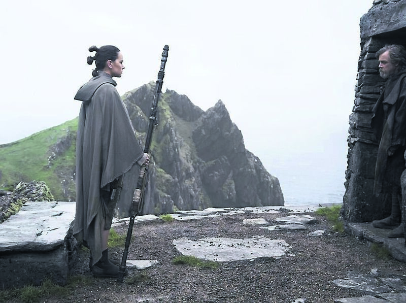 Rey (Daisy Ridley) and Luke Skywalker (Mark Hamill) in a scene shot on Skellig Michael from 'Star Wars: The Last Jedi', one of two films in the franchise that used the Kerry island as a shooting location. Picture: Jonathan Olley/Lucasfilm