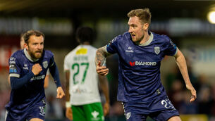 <p>Kevin Holt of Derry City celebrates scoring the winner. Pic: Morgan Tracey/Inpho</p>