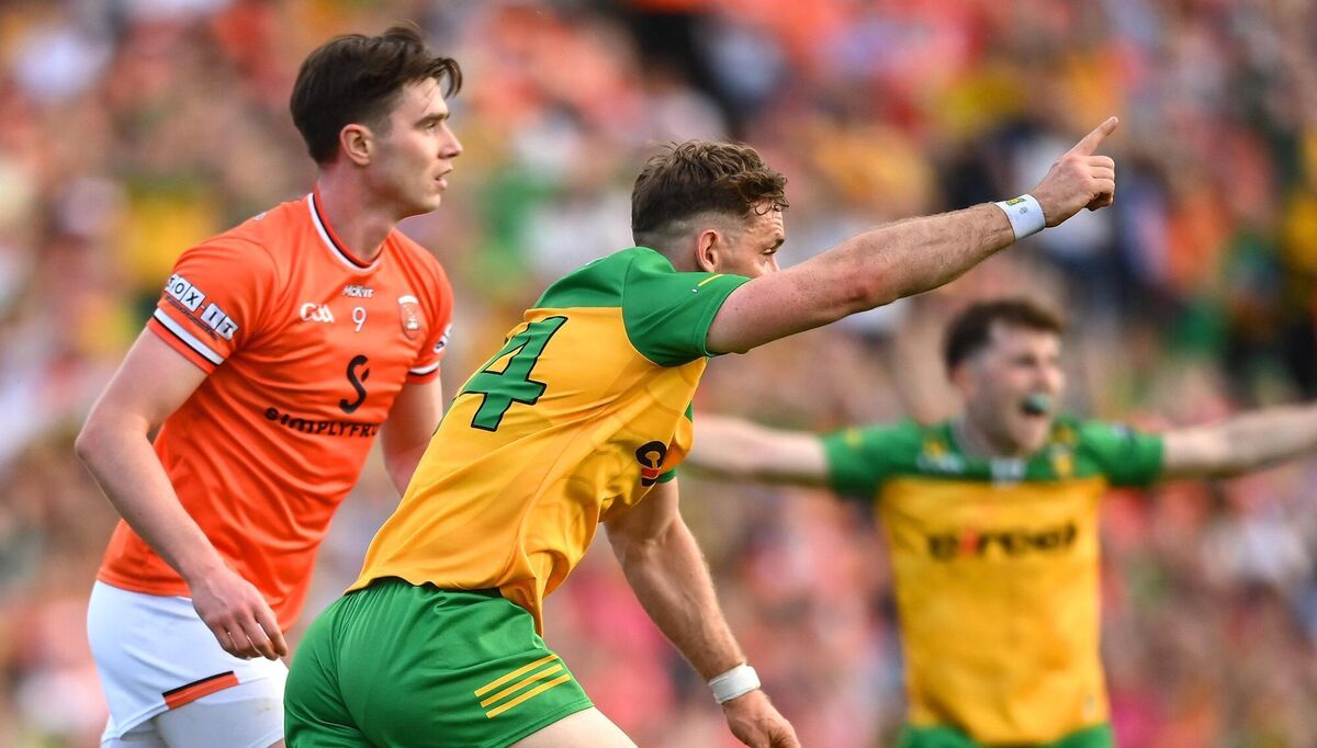 GOAL TRAIL: Hugh McFadden of Donegal celebrates after scoring his side's first goal during the Ulster GAA Football Senior Championship final match between Armagh and Donegal at St Tiernach's Park in Clones, Monaghan. Photo by David Fitzgerald/Sportsfile