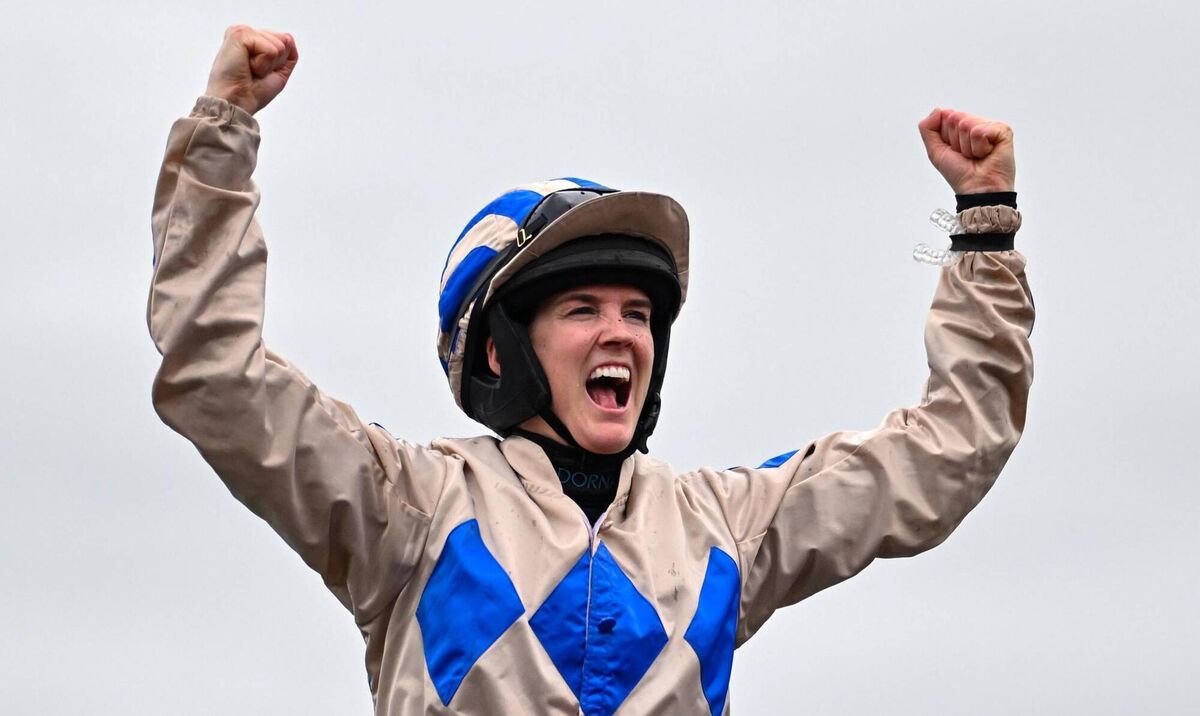 Rachael Blackmore celebrating aboard Captain Guinness after winning the Champion Chase on day two of the 2024 Cheltenham Racing Festival. Picture: David Fitzgerald/Sportsfile