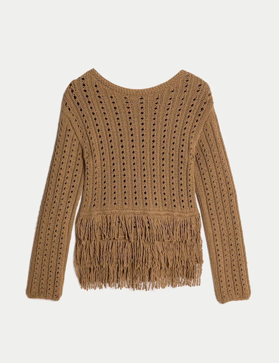 Cotton-blend textured fringe jumper, M&amp;S, €57