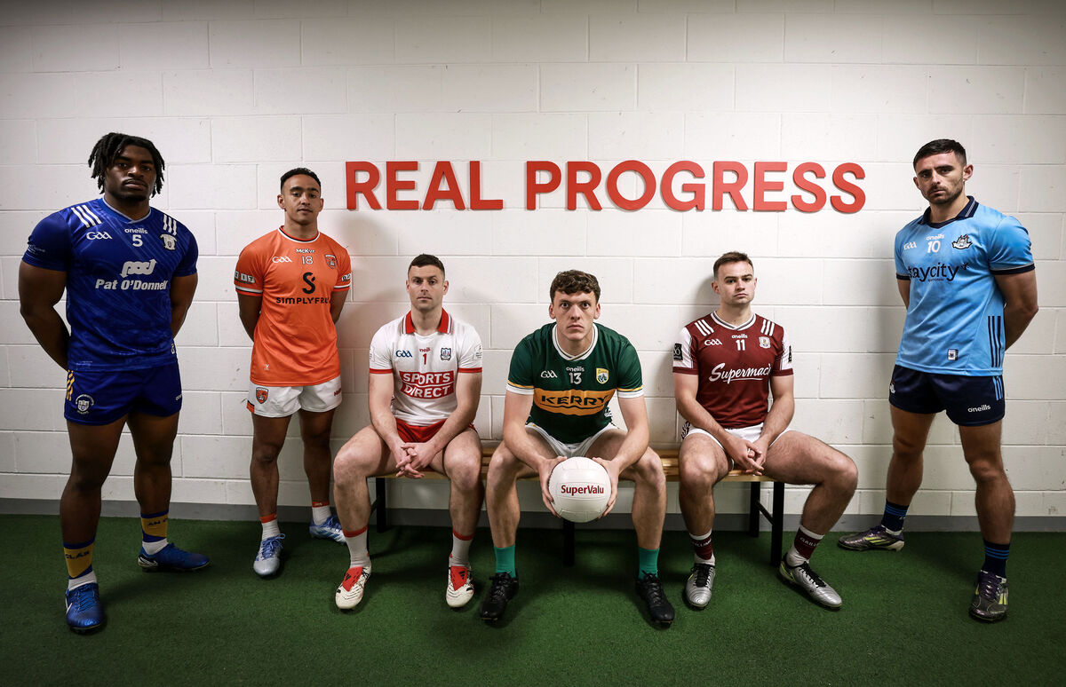 Pictured are L-R Ikem Ugwueru (Clare), Jemar Hall (Armagh), Mícheál Martin (Cork), David Clifford (Kerry), Cillian McDaid (Galway) and Niall Scully (Dublin) at SuperValu’s launch of the GAA All-Ireland Senior Football Championship. Pic: ©INPHO/Dan Sheridan