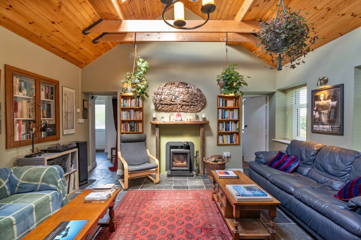Living room with vaulted ceiling