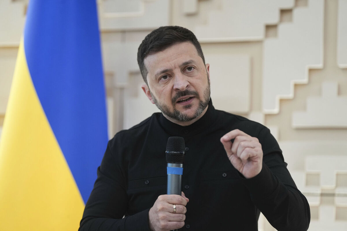 Ukrainian President Volodymyr Zelenskyy talks to journalists at the Ukrainian Embassy in Ankara, Turkey. Picture: Evgeniy Maloletka/AP Ukrainian President Volodymyr Zelenskyy talks to journalists at the Ukrainian Embassy in Ankara, Turkey. Picture: Evgeniy Maloletka/AP